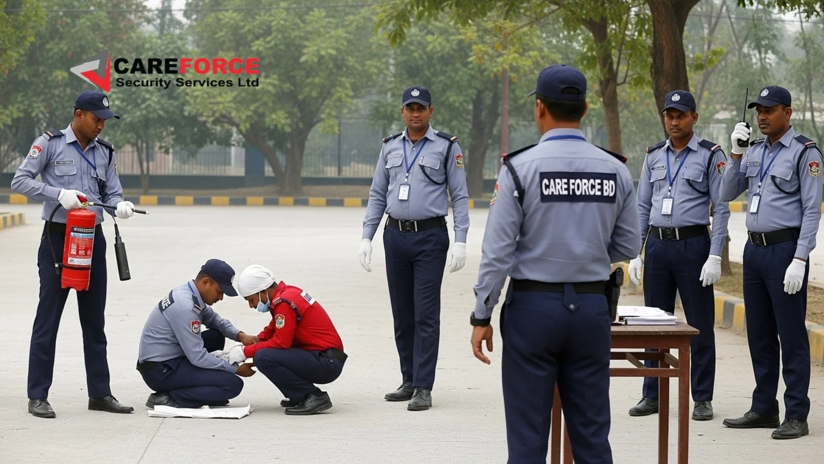 Emergency plan with security guard 